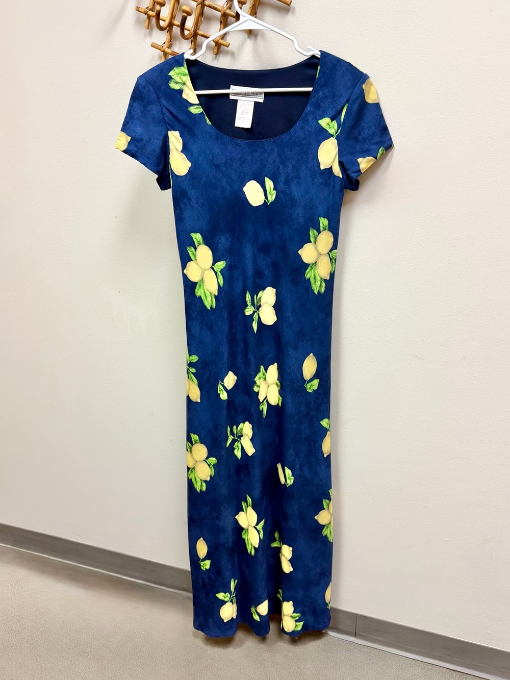 80s-90s Vintage 🍋 Jessica Howard Lemon Fruit Print Maxi-Dress
